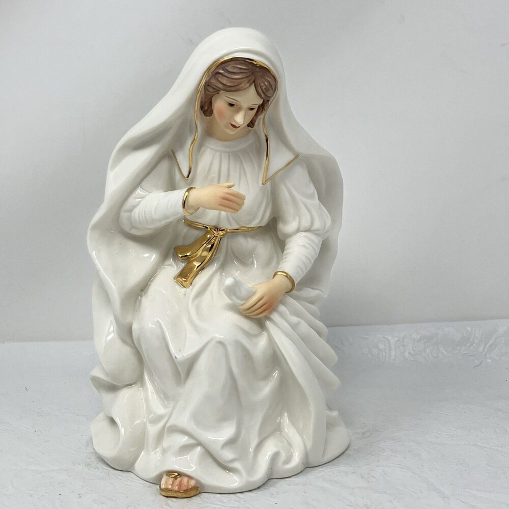 O'Well Porcelain Nativity Mary White with Gold Accents Replacement Large 8”